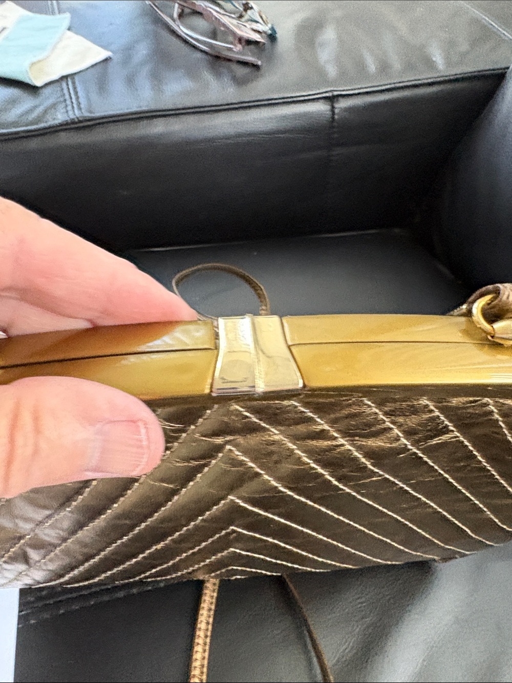 Vintage Leather chevron Quilted Evening Bag With Slim Leather Shoulder Stap - Picture 9 of 10
